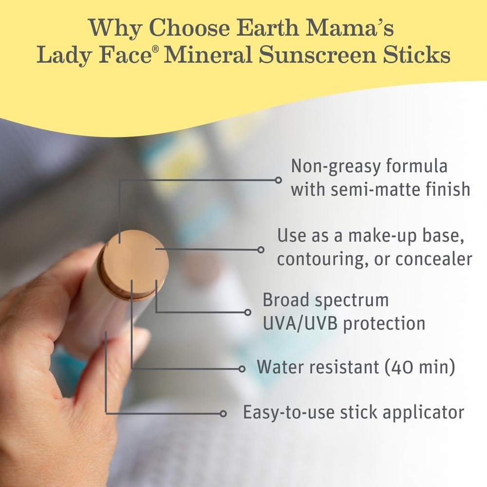 Lady Face® Tinted Mineral Sunscreen Face Stick SPF 40 Light/Medium Tint | Contains Organic Shea & Cocoa Butter | Foundation + Concealer Blends with Most Skin Tones