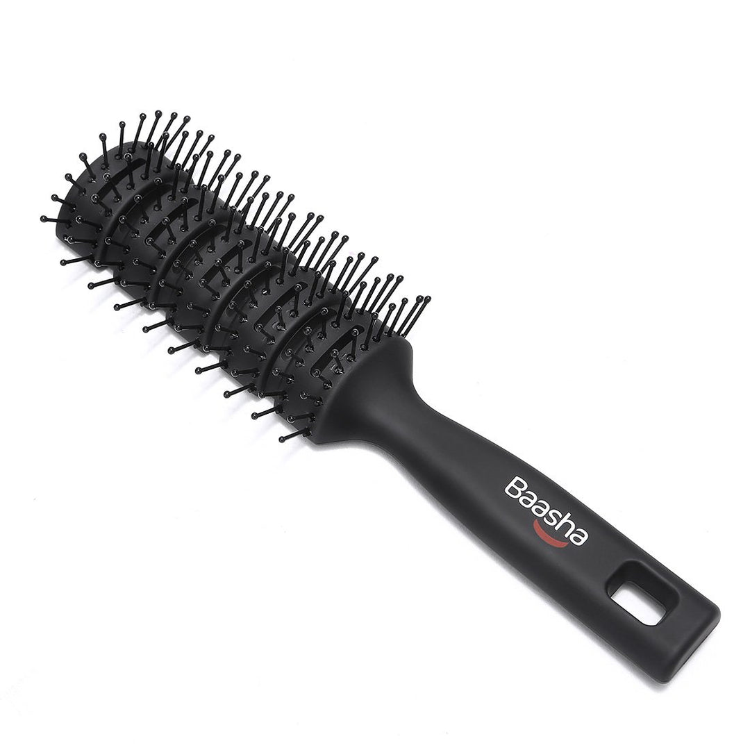Hair Brush, Vented Brush for Blow Drying, Mens Short Hair Brush with Ball Tipped Bristles, Best for Wet or Dry Hair - Black