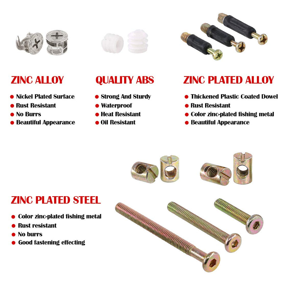 125 Pcs 3 in 1 Cam Fitting with Dowel and Pre-Inserted Nut with Zinc Plated Hex Drive Socket Cap Furniture Barrel Nuts Crib Screws Assortment Kit Furniture Connecting Hardware Connectors