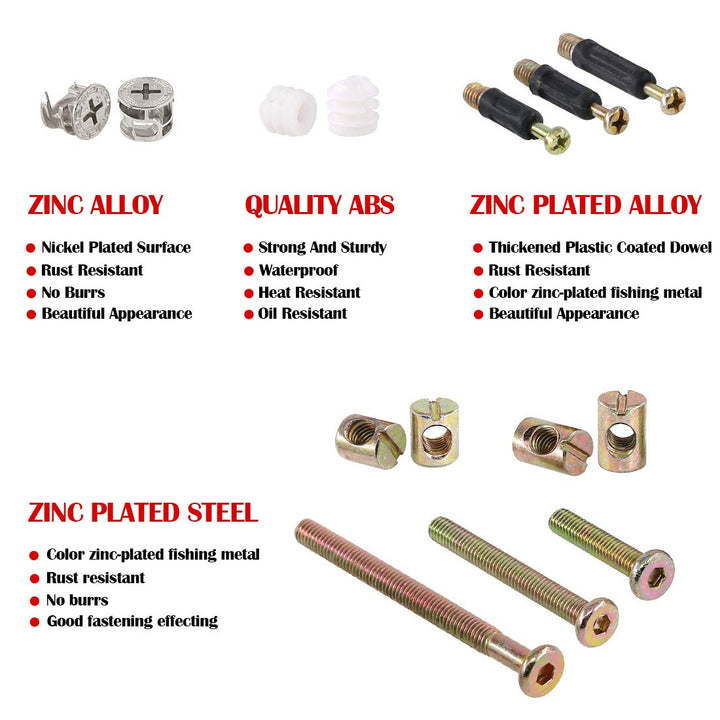 125 Pcs 3 in 1 Cam Fitting with Dowel and Pre-Inserted Nut with Zinc Plated Hex Drive Socket Cap Furniture Barrel Nuts Crib Screws Assortment Kit Furniture Connecting Hardware Connectors