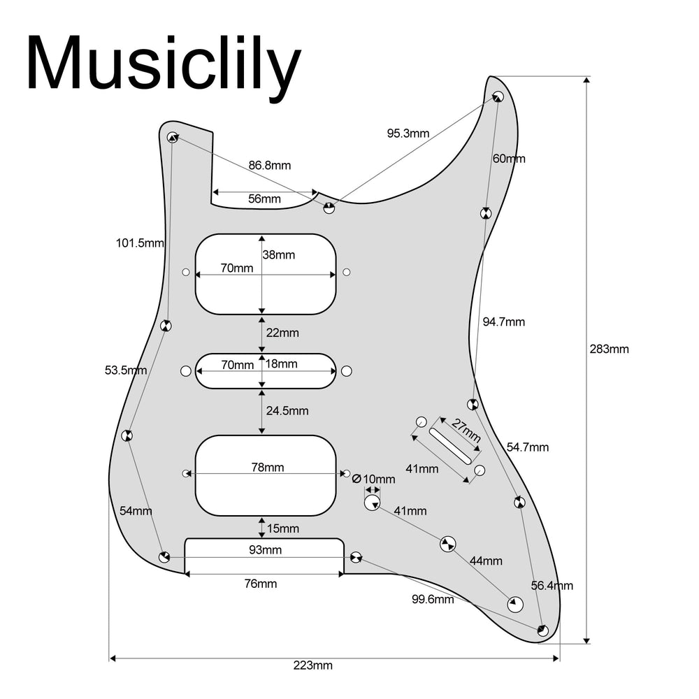 Pro 11 Holes Round Corner HSH Strat Pickguard for American/Mexican Fender Standard Stratocaster Electric Guitar, 4Ply White Pearl
