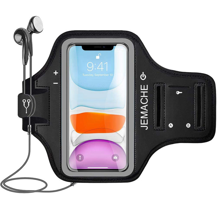 iPhone 16 15 14 13 12 11 Armband, Water Resistant Gym Running Workouts Arm Band for iPhone 11, 12, 13, 14, 15, 16, 15 Pro, 16 Pro with Key Holder (Black)