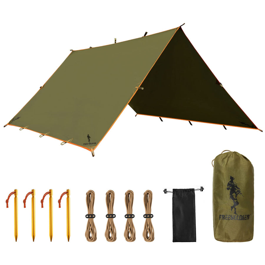 Waterproof Portable Tarp Multifunctional Outdoor Camping Traveling Awning Backpacking Tarp Shelter Rain Tarp (Brown)