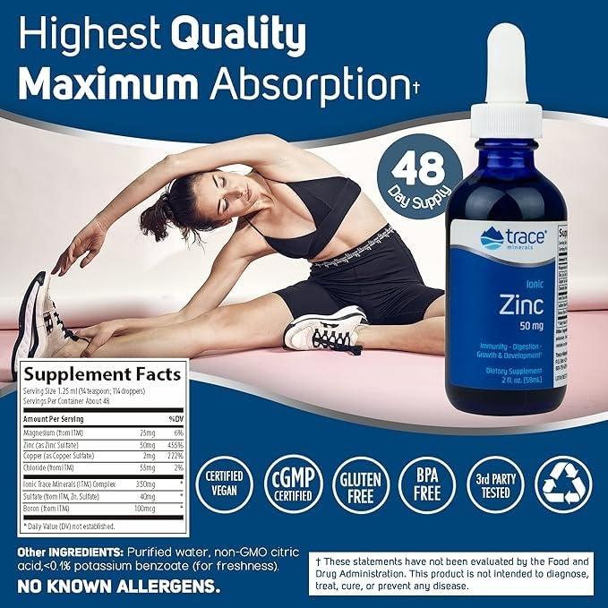 | Liquid Ionic Zinc | 50 mg Zinc with Magnesium | Supports Immune System, Digestion, Growth, & Development | for Kids and Adults | 45 Servings, 2 fl oz (1 Pack)