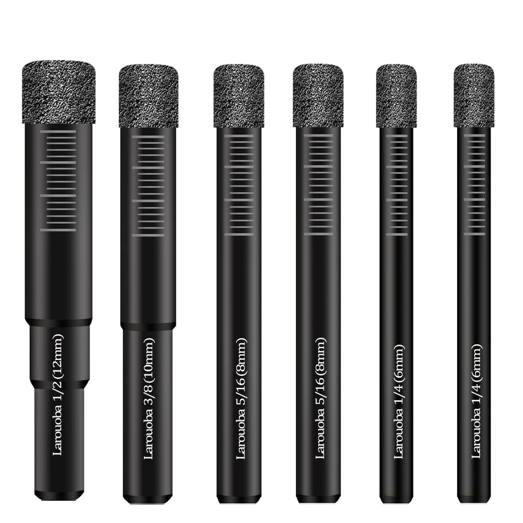 6PC Dry Diamond Drill Bits Set, Diamond Core Drill Bits for Tile Ceramic Granite Marble Porcelain Stone Glass Hard Materials (not for Wood) Round Shank 1/4, 5/16, 3/8, 1/2 inch.