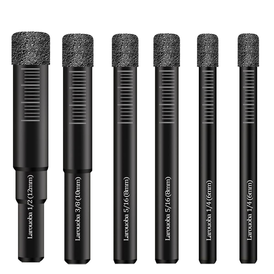 6PC Dry Diamond Drill Bits Set, Diamond Core Drill Bits for Tile Ceramic Granite Marble Porcelain Stone Glass Hard Materials (not for Wood) Round Shank 1/4, 5/16, 3/8, 1/2 inch.