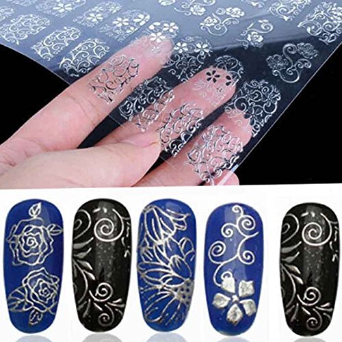 108 Pcs 3 D Silver Flower Nail Art Stickers Decals Stamping Diy Decoration Tools
