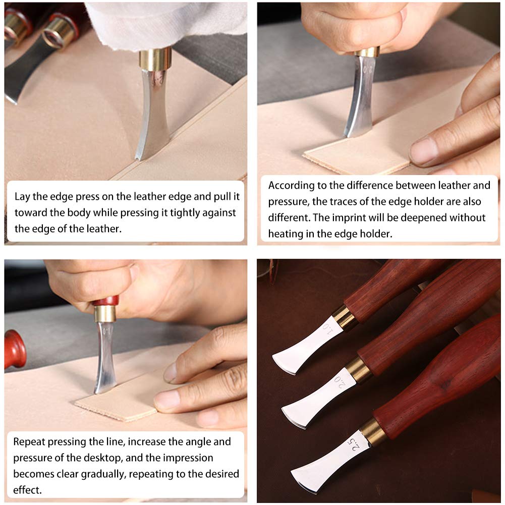 Leather Shallow Slot Edge Linear Edge Device, Edge Creaser Stainless Steel, Leather Crimping Working Tools, Leather Edge Creaser 1.0/1.5/2.0/2.5mm for Leather Craft