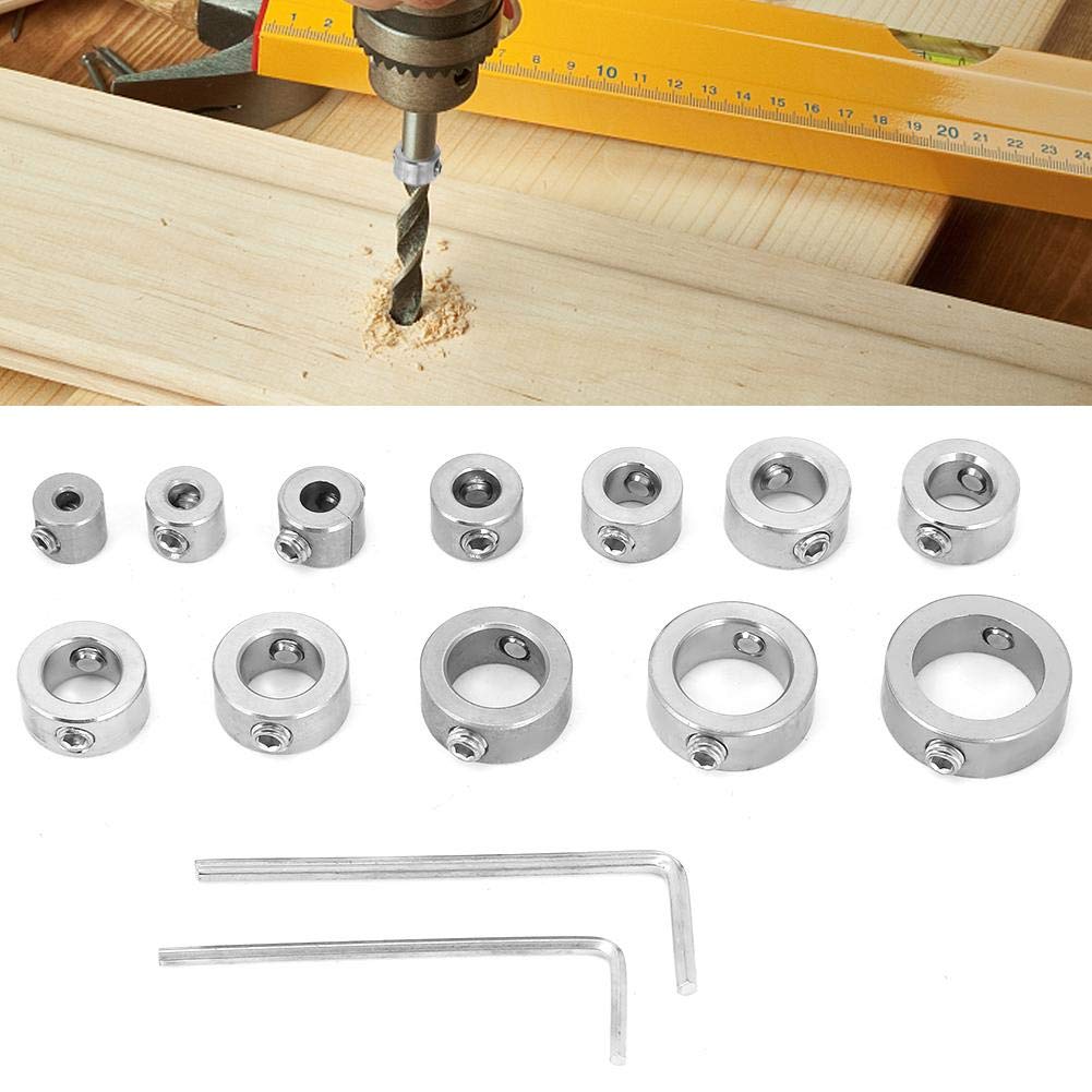12PCS Stop Collar Set 3-16mm Drilling Limit Ring Drill Bit Depth Stop Collar Set for High Carbon Steel Drills Drilling Limit