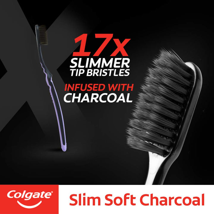 Charcoal Gentle Deep Cleaning manual Toothbrush for adults - 4 Pieces (Slim Soft)