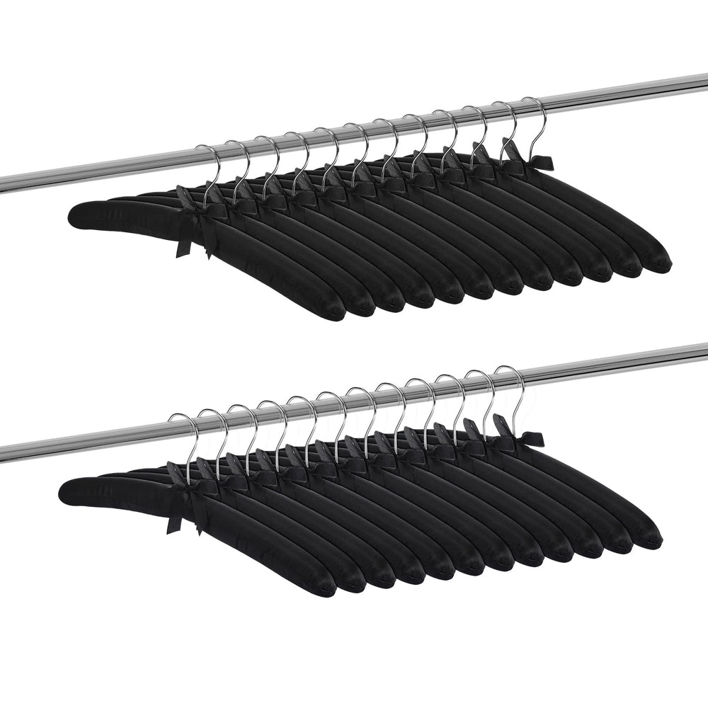24 Pieces Satin Padded Hangers Satin Hangers with Anti-Rust Swiveling Hook Shoulder Hangers for Hanging Dresses, Sweaters, Suits and More (Black)