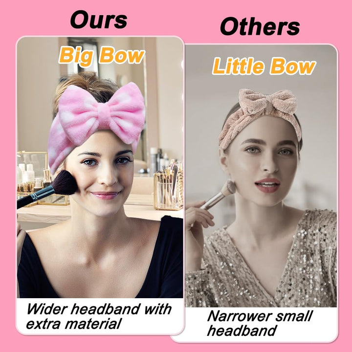 Women Fashion Lovely Soft Carol Fleece Bowknot Bow Makeup Cosmetic Shower Elastic Hair Band Hairlace Headband (pink polka dots)