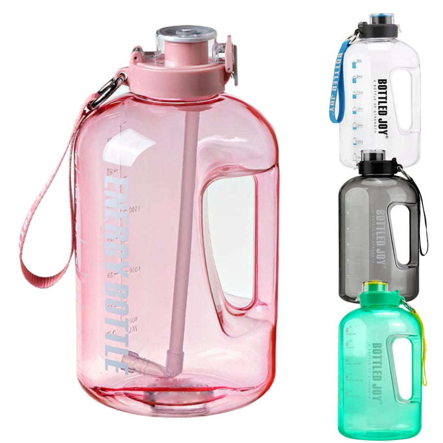 Bottled Joy Sports Water Bottle (50OZ/85OZ/1GALLON) Plastic Large Outdoor Water Tank Camping Portable Travel Drinking Plastic Water Bottle (85OZ/2.5L, Pink)