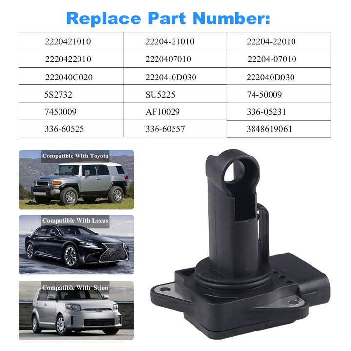 Compatible with Mass Air Flow Sensor Meter MAF Toyota Lexus Scion Camry 2.4L 4Runner Corolla Solara GS450h Replaces 22204-21010 74-50009