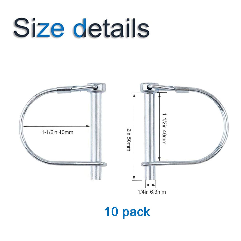 10pcs Wire Lock Pin, 1/4 Heavy Duty Safety Coupler Shaft Locking Pin Hitch Pto Pin Round Loop Wire Lock Trailers Pin for Farm Lawn Garden