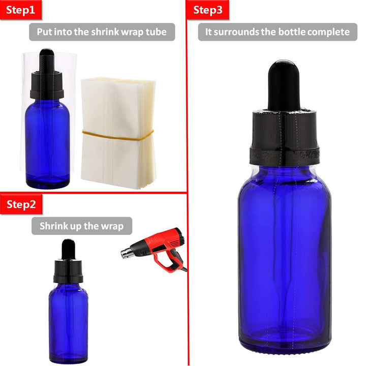 200Pcs PVC Heat Shrink Wrap Film for Glass Bottles 30ml, Clear Heat Shrink Wrap/Shrink Wrap Bottle