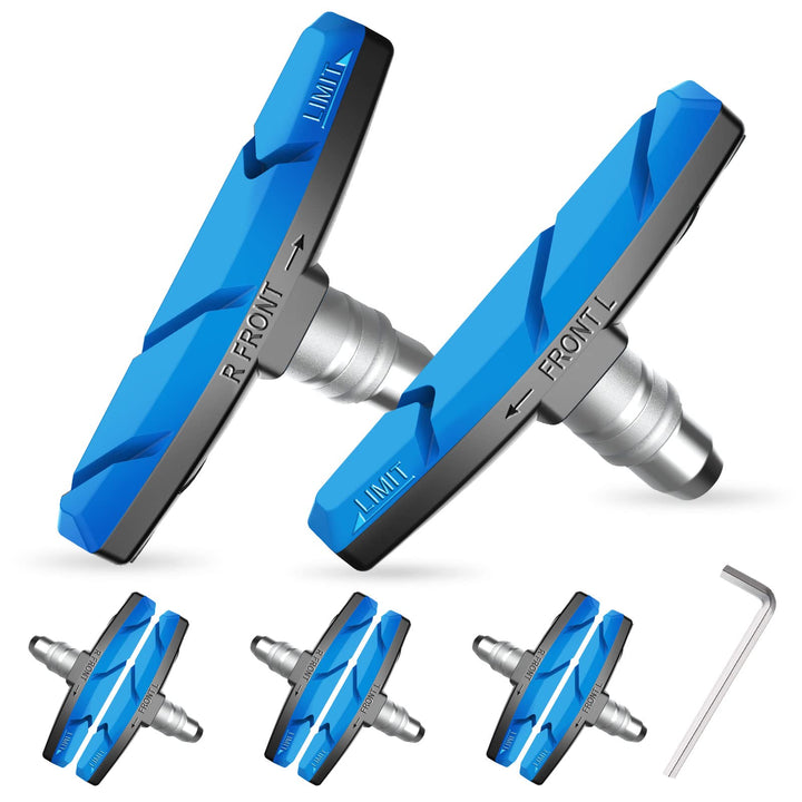 Bike Brake Pads Set, 6 PCS Road Mountain Bicycle V-Brake Blocks Shoes with Hex Nut and Shims, No Noise No Skid, 70mm, for Front and Back Wheel (Blue)