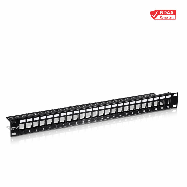 24-Port Blank Keystone 1U Patch Panel, 1U 19 Metal Rackmount Housing, Recommended With TC-K25C6 & TC-K50C6 Cat6 Keystone Jacks (Sold Separately), Black, TC-KP24