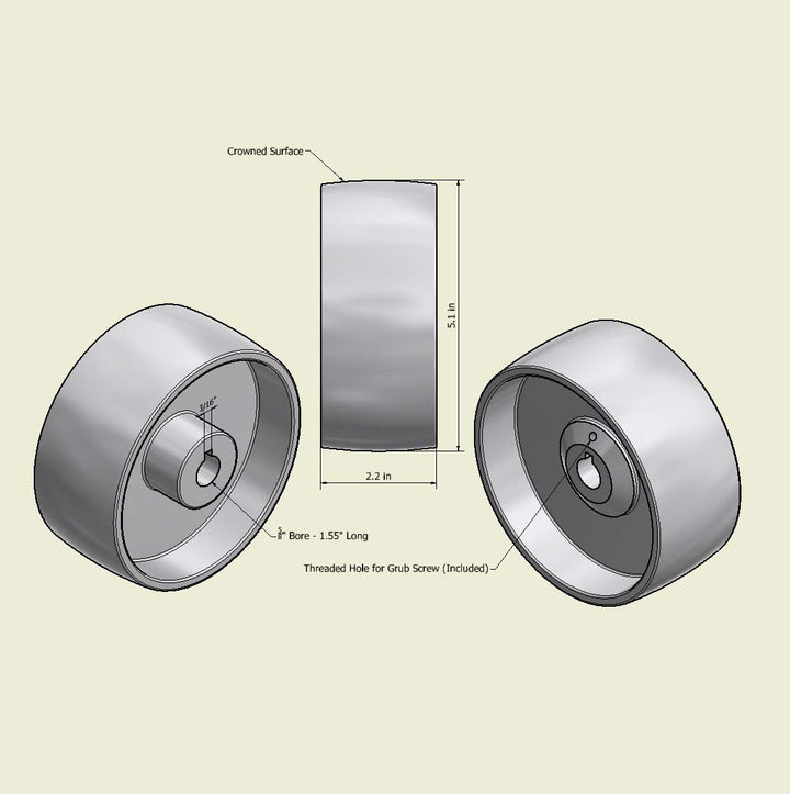 Belt Grinder 2x72 Wheel Set for Knife Grinder 5 Drive 5/8 Bore 3 Track 2 Idler (5 5/8-3 - 2)
