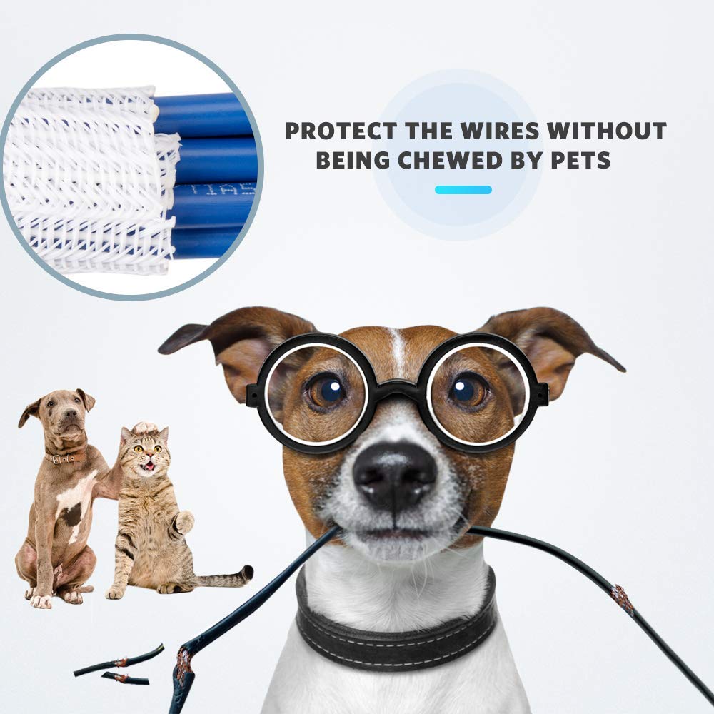 Cable Sleeve Cover, 6.6ft - 2/3 inch Cord Management Wire Organizer Under Desk, Home Office Computer Wire Cover Hider Cord Protector, Protect Pet Cat Dog from Chewing, White