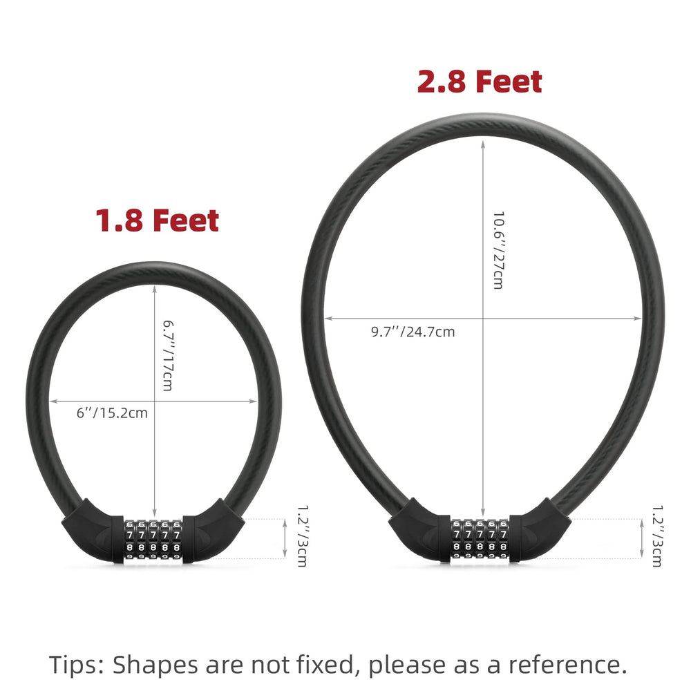 Bike Lock 5 Digit Cable Lock Lightweight Bicycle Lock Bike Lock Combination Portable Lock for Bike 22inch Black