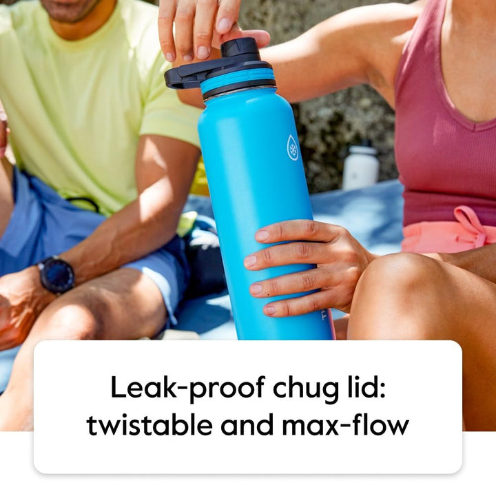 ThermoFlask 18 oz Double Wall Vacuum Insulated Stainless Steel Water Bottle with Spout and Straw Lids, Black