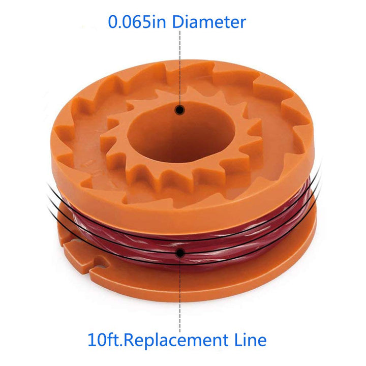 WA0010 Trimmer Replacement Spool Line, Compatible with Worx Trimmer spools Weed Eater String for Electric String Trimmers,Weed Wacker Spool Replacement Parts,(10ft 0.065,8 Pack Line,2 Cap)