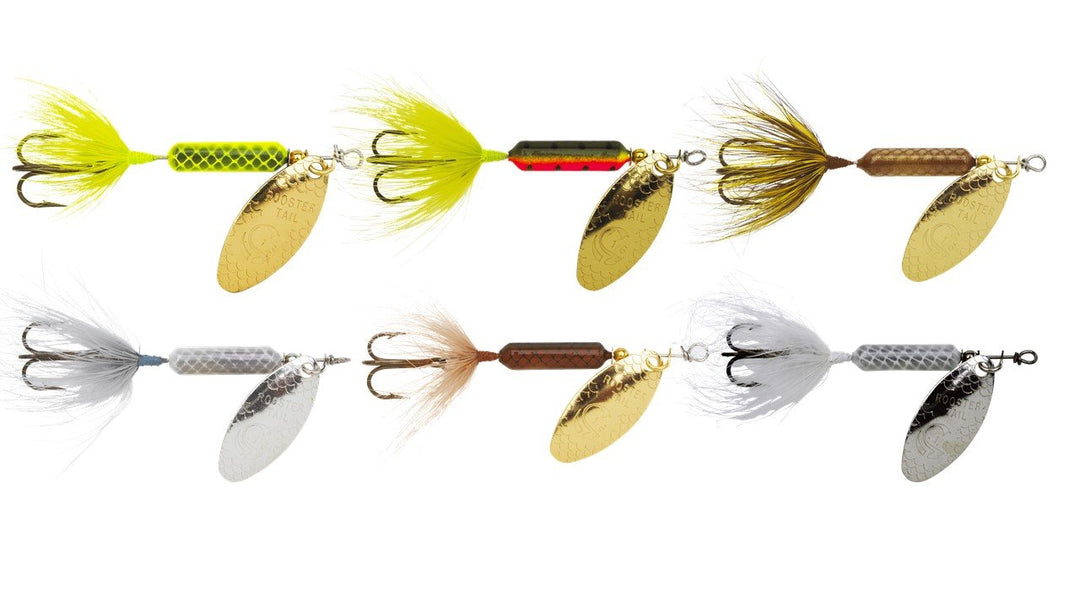 Yakima Bait Rooster Tail Trophy Pak 1/16oz Spinner Assortment, 6 Pack- CHR, FRT, GH, GRN, SF, WH