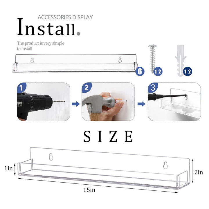 6Pcs/Set Acrylic Nail Polish Rack Wall Mounted,Lipstick Essential Oil Bottle Holder Organizer,Nail Paint Display Stand Shelf for Storage