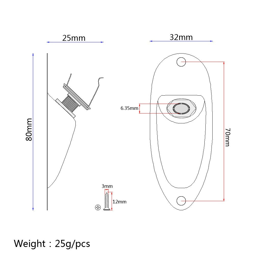 Guitar Boat Shape Input Output Jack Plate Socket,with Screws for Fender Strat Guitar Gold