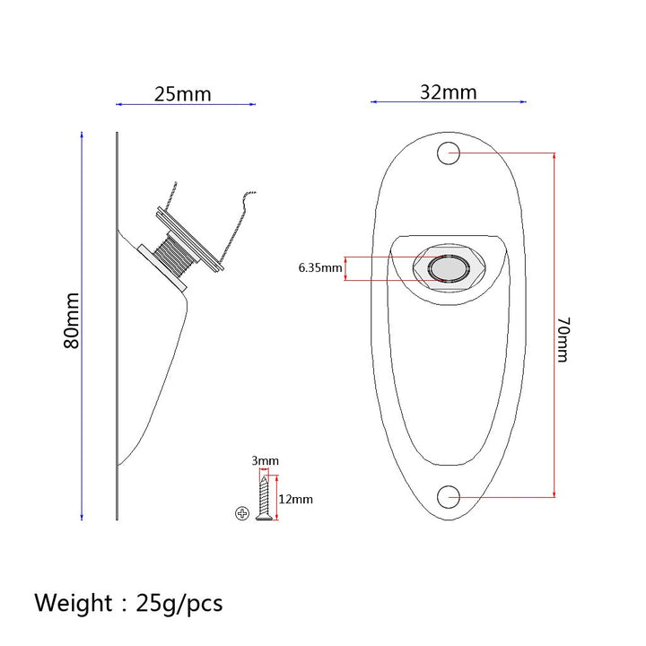 Guitar Boat Shape Input Output Jack Plate Socket,with Screws for Fender Strat Guitar Gold