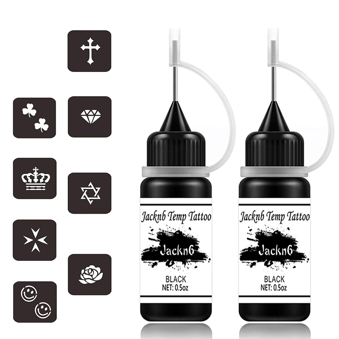 Temporary Tattoo Kit, Semi Permanent Tattoo Jagua Gel Freehand Ink Temp Tattoos for Women Kids Men Body Art Painting DIY Fake Tattoos Freckles 40 Pcs Tattoo Stencils - 2 Bottles (1oz)