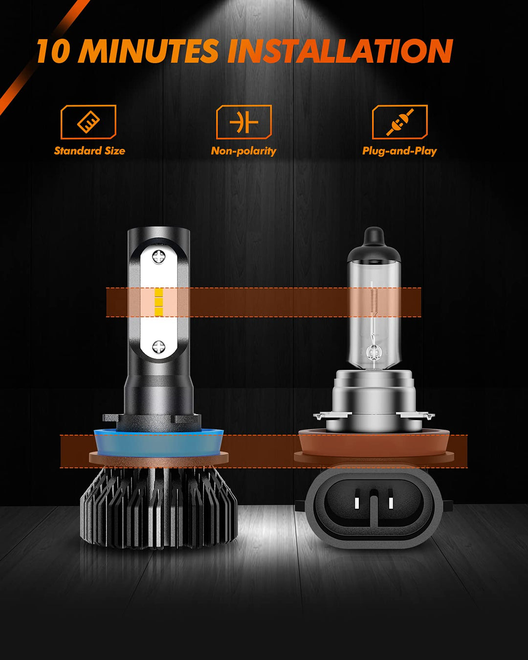 H11 H8 H9 LED Bulbs LED Fog Light Bulbs, 6000 K Xenon White 400% Super Brightness H11 LED Light Bulb Kit for Car, Lighting Range over 300 m, Play and Plug, Pack of 2