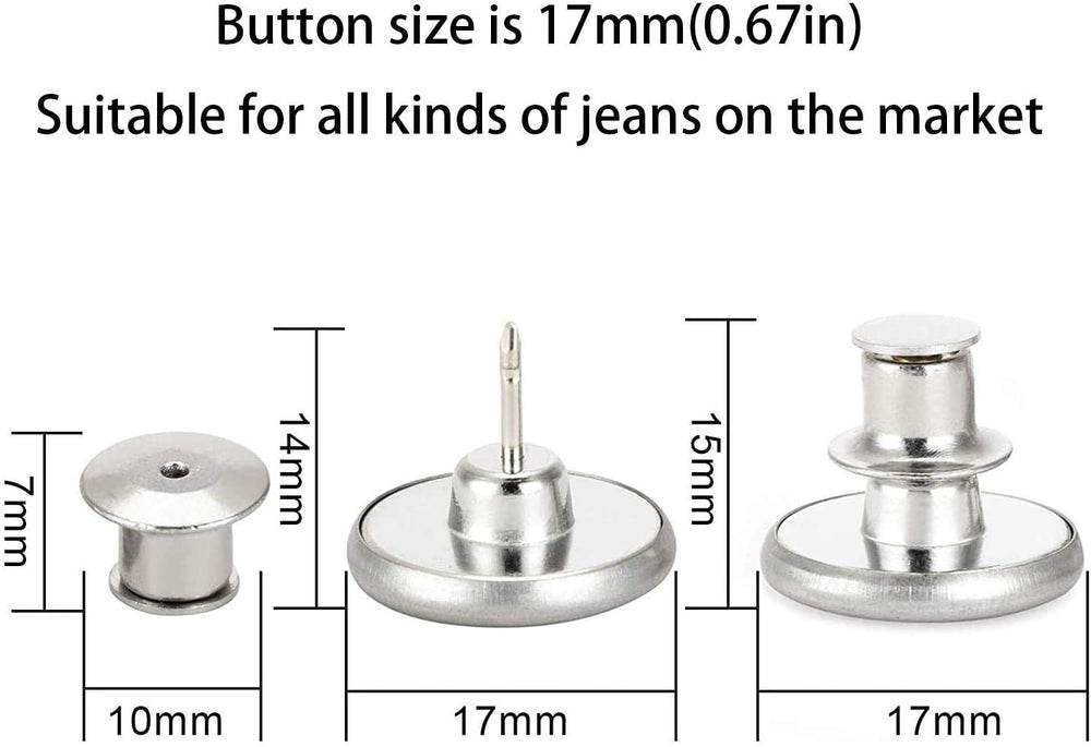 6PCS Perfect Fit Instant Button Pin, Instant jeans Buttons tightener, Jean Replacement Buttons Removable Button for loose jeans No Sew Buttons to Extend or Reduce an Inch to Any Pants Waist in Seconds