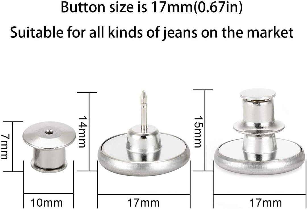 6PCS Perfect Fit Instant Button Pin, Instant jeans Buttons tightener, Jean Replacement Buttons Removable Button for loose jeans No Sew Buttons to Extend or Reduce an Inch to Any Pants Waist in Seconds