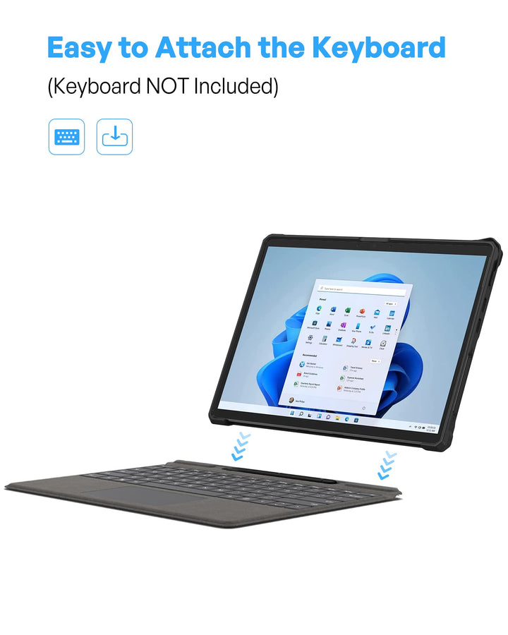 Case for Surface Pro 8, Rugged Protective Cover with Built-in Hand Strap Compatible with Type Cover Keyboard for 13.0 Microsoft Surface Pro 8 2021 Release –Black