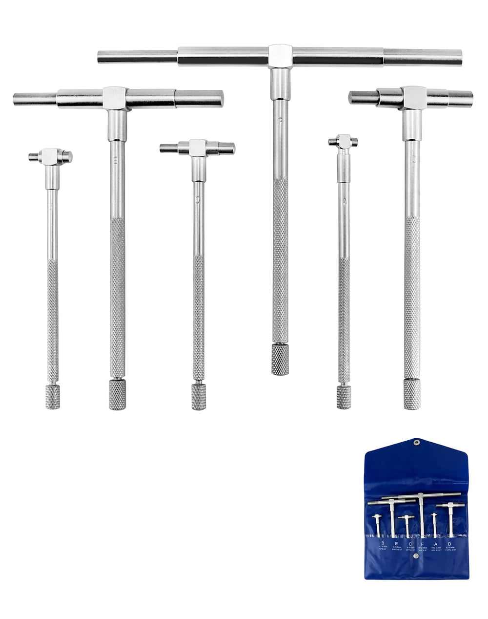 5/16 to 6 Telescopic Gauge Bore Gauge, 6 Pack Hole Gauge Set, Premium Steel T-Bore Hole Gauges Set, Measurement Tool, Telescoping Full Round Bore Gauge