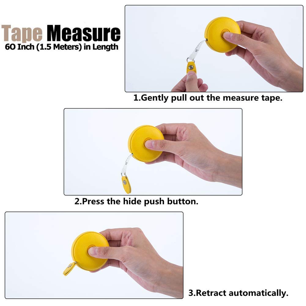 Sewing Tape Measure, Medical Body Cloth Tailor Craft Dieting Measuring Tape, 60 Inch/1.5M Dual Sided Retractable Ruler with Push Button Round(3 Pack, Red Yellow Blue)