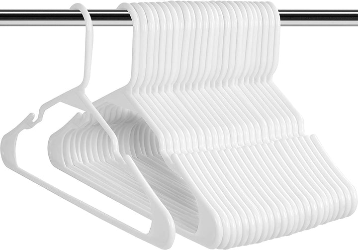 Plastic Hangers 50 Pack - Perfect Space Saving Clothes Hanger - Durable and Strong - Perfect Dorm Room Essentials Or Closet Organizers with Shoulder Grooves (White)