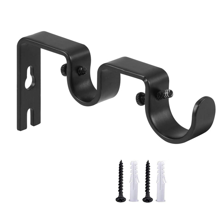 Heavy Duty Curtain Rod Brackets Double Rod Holders Double Curtain Rod Brackets 1 and 5/8 Inch Rod (Set of 2, Black)