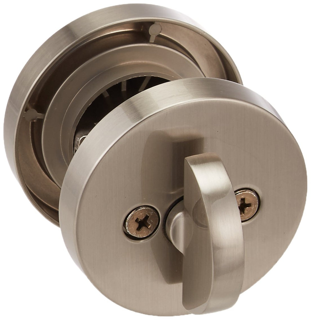 Milan Deadbolt Lock, Satin Nickel Round Exterior Keyed Front Entry Door, Pick Resistant SmartKey Rekey Security, Single Cylinder Dead Bolt, with Microban Protection