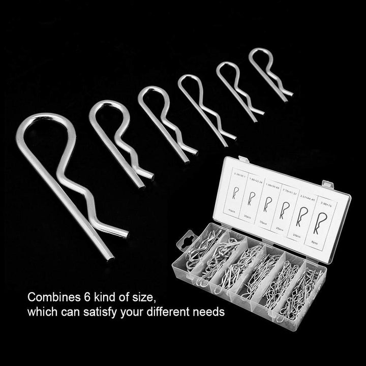 150pcs Carbon Steel Galvanized R Cotter Pin Assortment Hitch Pin Clips Fastener Set 6 Different Sizes with Clear Re-sealable Storage Case for Tow Tractor Light Truck Lawn Mower