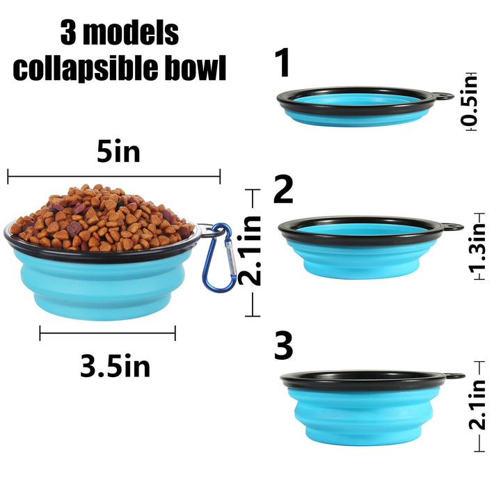 Collapsible Bowl with Cover Lids,2 Pack Dog Travel Bowls Portable Foldable Cat Water Dish Bowl for Pets Walking Parking Camping (Light Blue and Green, Small)
