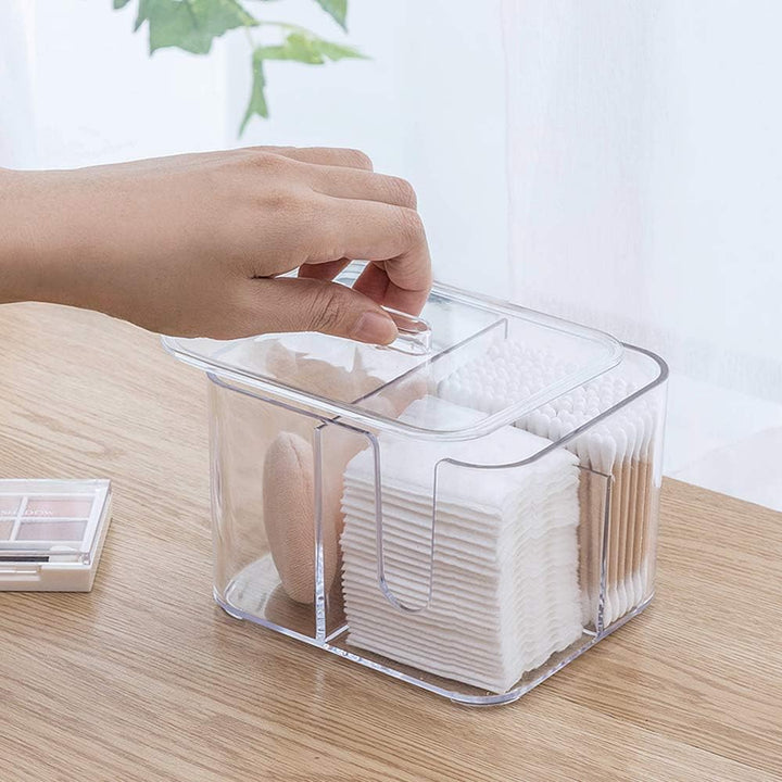 Cotton Swab Balls Box Cotton Pads Holder Organizer Holder Dispenser Storage Canister Cosmetic Pads Container Flossers Case 4-Grid Bathroom Countertop Vanity,Acrylic Crystal Clear