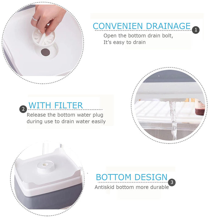 Dishpan For Washing Dishes,9L Collapsible Dish Tub Portable Sink,Wash Dish Basin,Foldable Laundry Tub,Washing Basin with Drain Plug,Dishpan for Kitchen Sink,Camping Dish Washing Tub,Gray