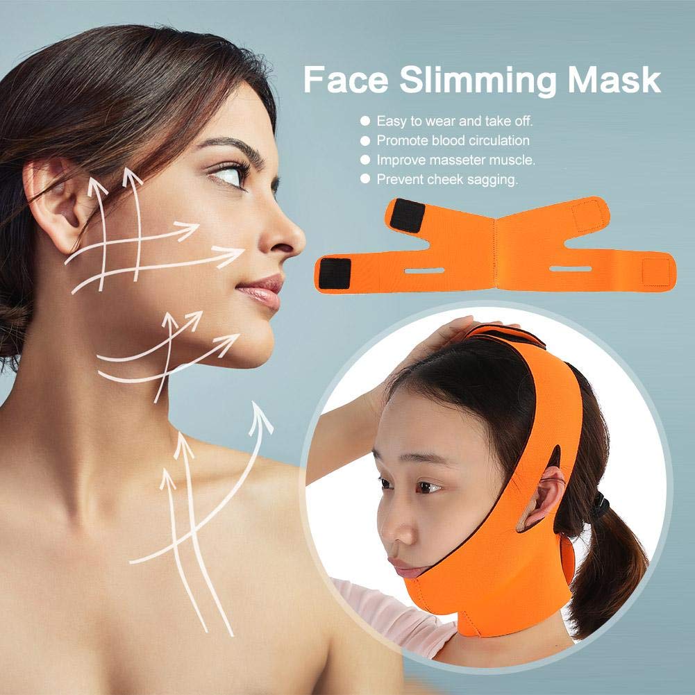 Facial Slimming Mask, Lifting Belt Face Double Chin Slim Bandages V Line Beauty Weight Loss Tools Improve Masseter Muscle (Orange)