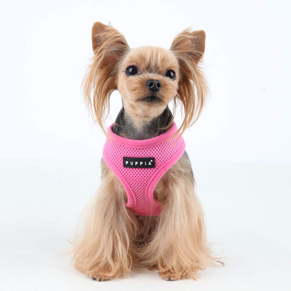 Soft Dog Harness No Choke Over-The-Head Triple Layered Breathable Mesh Adjustable Chest Belt and Quick-Release Buckle, Pink, Medium