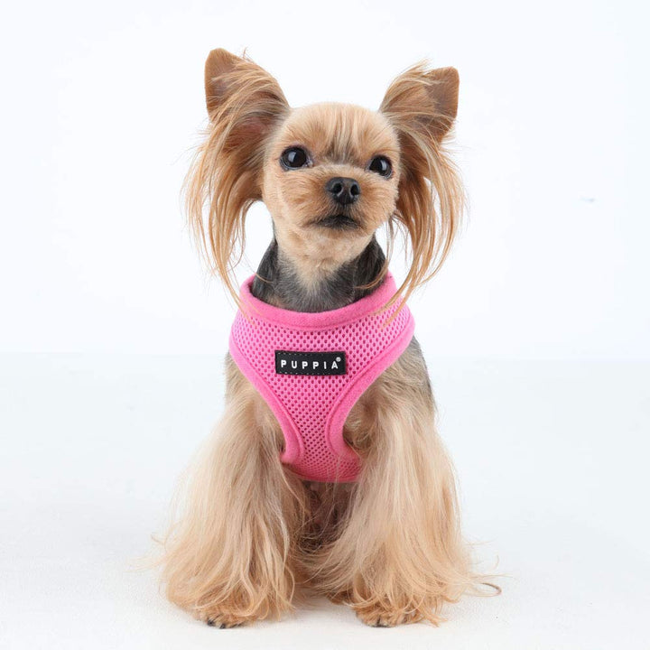 Soft Dog Harness No Choke Over-The-Head Triple Layered Breathable Mesh Adjustable Chest Belt and Quick-Release Buckle, Pink, Medium