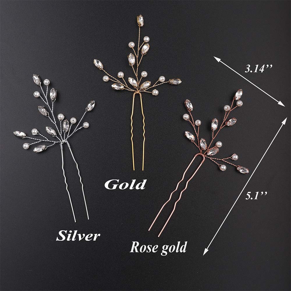 Bridal Wedding Hair Pins Silver Crystal Hair Piece Pearl Bobby Pins Rhinestone Bridesmaids Hair Pin Wedding Hair Pins Hair Accessories for Women and Bride (Silver)