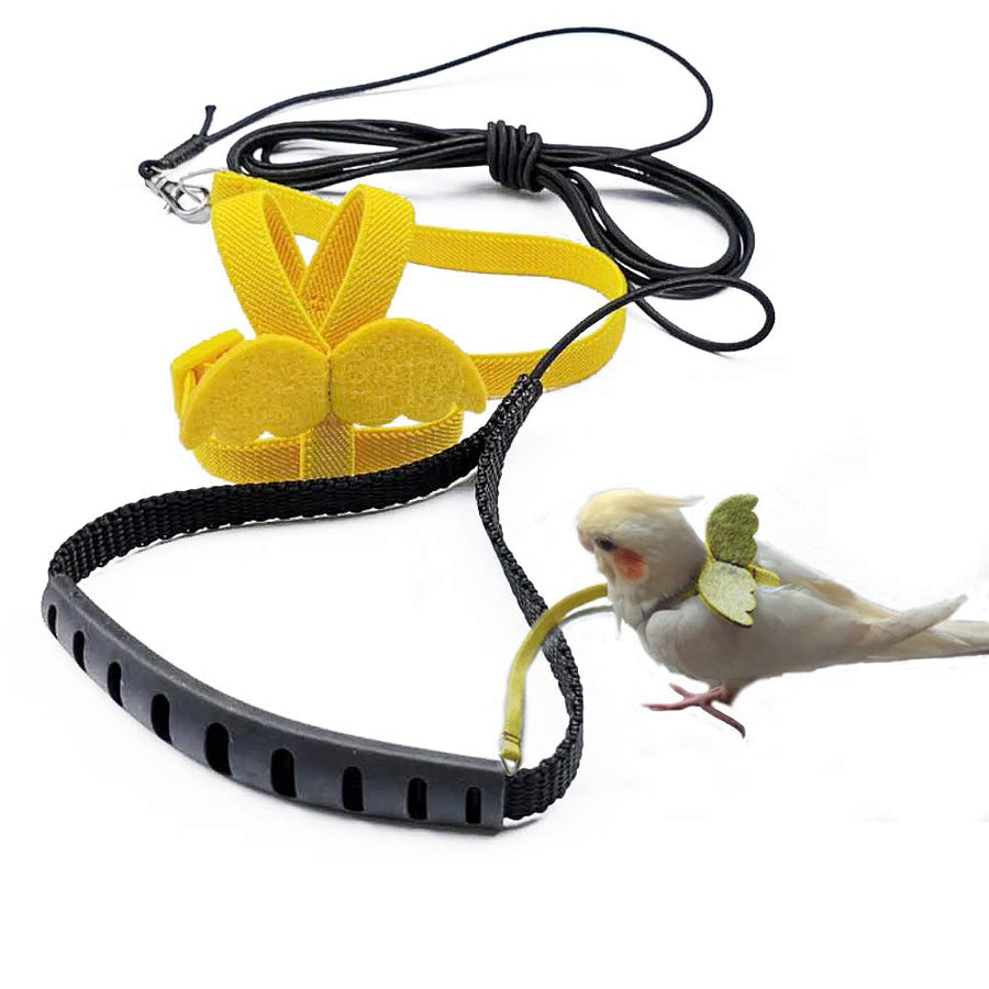 Adjustable Parrot Bird Harness Leash Set Anti-bite Training Harness for Parrots Outdoor Flying Rope for Cockatiel Small Birds Cockatiel Monk Parakeet Conure Crested Myna S (Yellow)